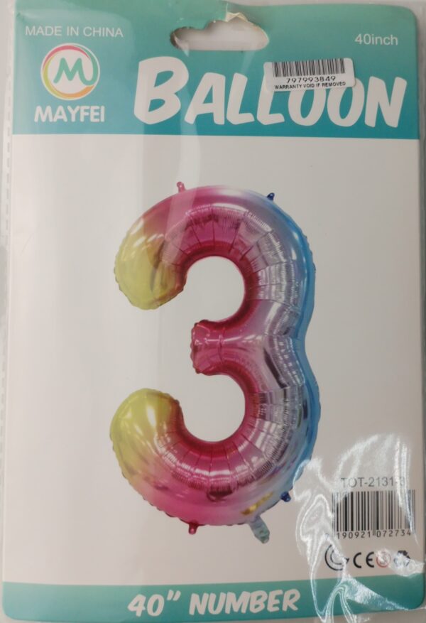 Casey 102cm Rainbow Balloon Number.3 Retail