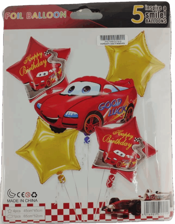 Casey 5pc Red Cars Themed Birthday Balloon Set