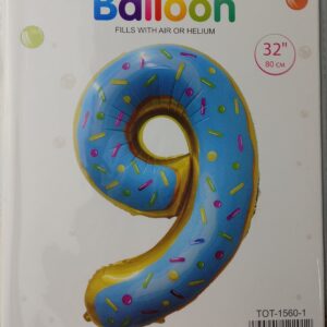Casey 102cm Donut Balloon Number.9 Retail Packaging No