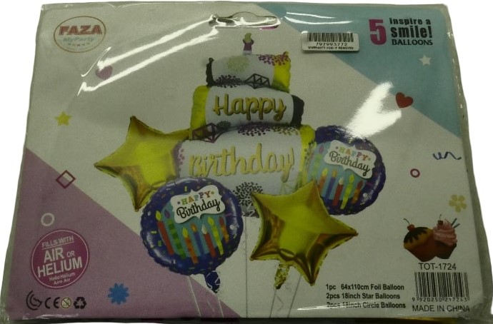 Casey 5pc Blue and Gold Themed Birthday Balloon