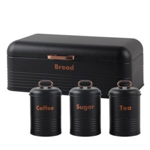 Totally 4 Piece Breadbin And Canister Tin Set Combo Black